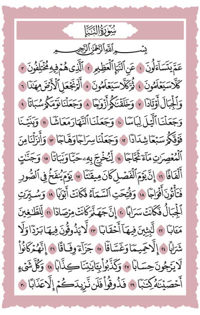 Surah Al Naba Transliteration And English Translation